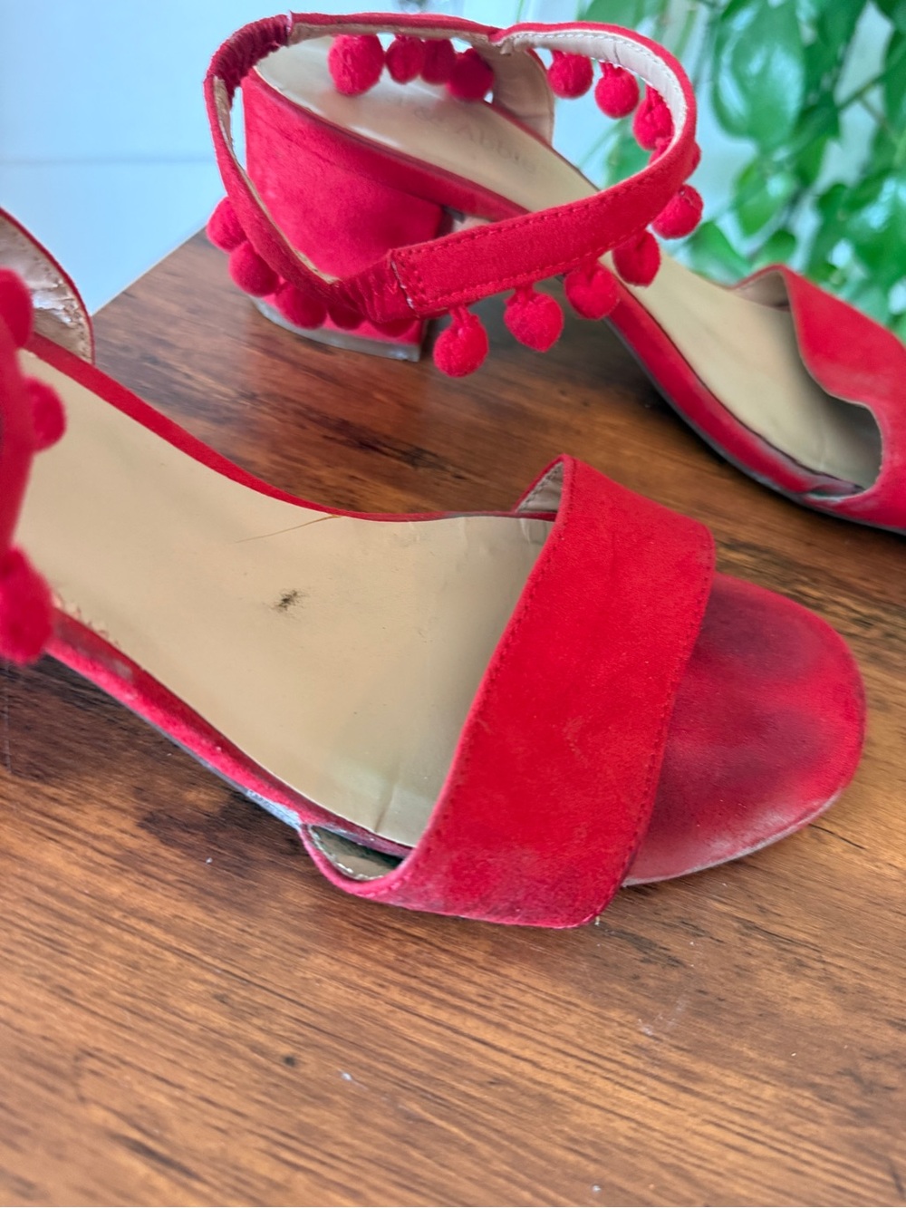 Red Pom-Pom Ankle Strap Sandals Lexi & Abbie - Picture 5 of 14